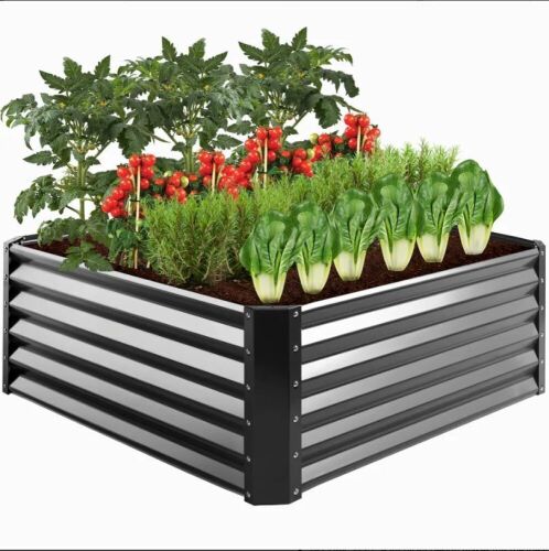 Outdoor Metal Raised Garden Bed for Vegetables, Flowers, Herbs - 4x4x1.5ft - Lot 130