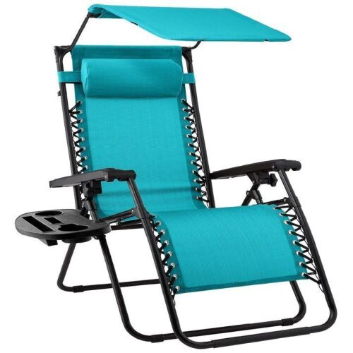 Folding Zero Gravity Recliner Patio Lounge Chair w/ Canopy, Side Tray - Lot 147