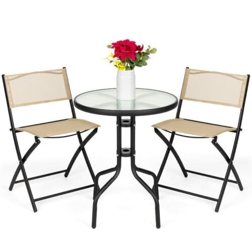3-Piece Bistro Set w/ Glass Table, 2 Foldable Chairs - Lot 149