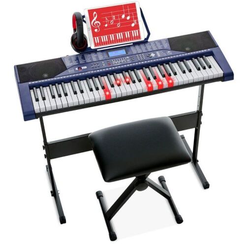 61-Key Beginners Electronic Keyboard Piano Set w/ Lighted Keys, Headphones - Lot 159
