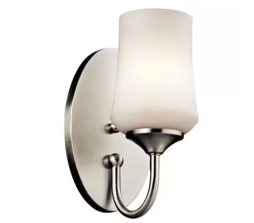 Lot of (2) KICHLER Aubrey 1-Light Brushed Nickel Indoor Wall Sconce Light with Satin Etched Cased Opal Glass Shade - Lot 212