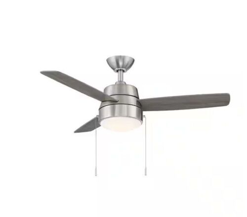 Hampton Bay Caprice 44 in. Integrated LED Indoor Brushed Nickel Ceiling Fan with Light Kit - Lot 213