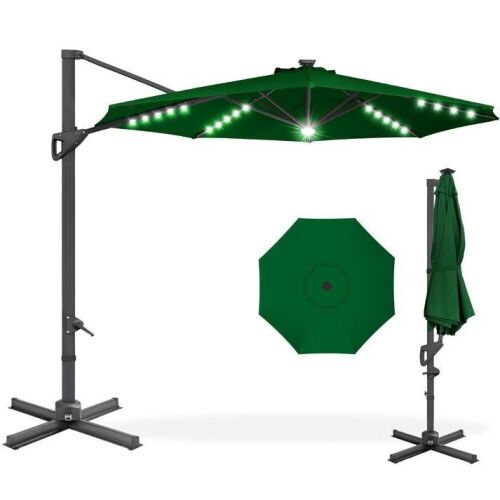 360-Degree Solar LED Cantilever Offset Patio Umbrella w/ Tilt - 10ft - Lot 240