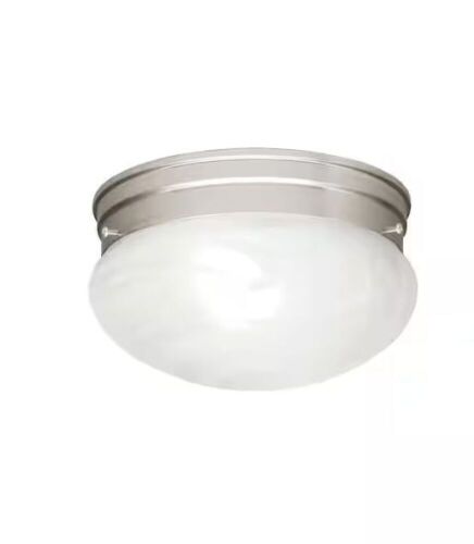 KICHLER Ceiling Space 9.25 in. 2-Light Brushed Nickel Traditional Hallway Flush Mount Ceiling Light with Alabaster Swirl Glass - Lot 248