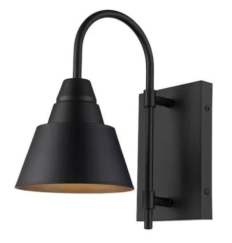 Bel Air Lighting Rune 12 in. 1-Light Black Farmhouse Outdoor Barn Light Wall Sconce with Metal Shade - Lot 250