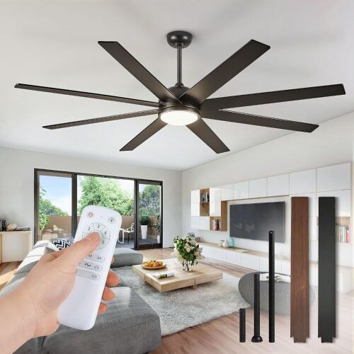 65 in. Indoor/Outdoor 3CCT 8 Blades Large Ceiling Fan with Light and Remote - Lot 307