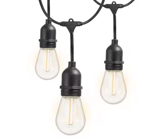 Newhouse Lighting Outdoor 48 ft. Plug-in S14 Edison Bulb Weatherproof String Light with 16 Edison LED Light Bulbs, 2700K, Black - Lot 345