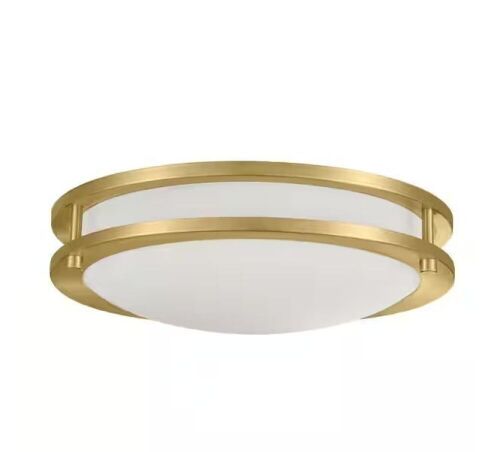 Hampton Bay Flaxmere 12 in. Brushed Gold Dimmable Integrated LED Flush Mount Ceiling Light with Frosted White Glass Shade - Lot 346