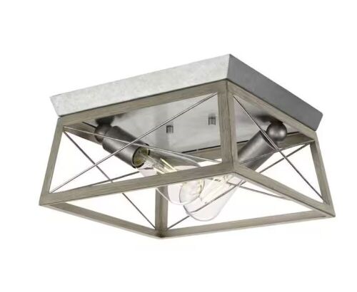 Progress Lighting Briarwood Collection 2-Light Bleached Oak Kitchen Farmhouse Ceiling Light Flush Mount - Lot 356