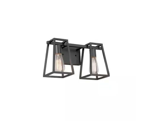 Home Decorators Collection Hazel Heights 14.75 in. 2-Light Black Rustic Farmhouse Vanity Light - Lot 358