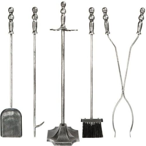 5-Piece Rustic Iron Indoor Outdoor Fireplace and Firepit Tool Set w/ Stand - Lot 401