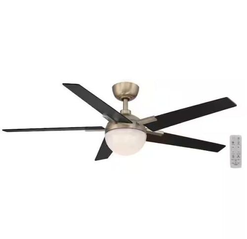 Hampton Bay Esala 52 in. Indoor Brushed Gold Ceiling Fan with Adjustable White Integrated LED with Remote Included - Lot 411
