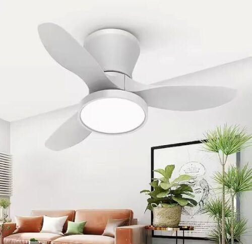 32 in. LED Indoor White Small Ceiling Fan with Light and Remote and Quiet Reversible DC Motor, 3 CCT Light Kit - Lot 412