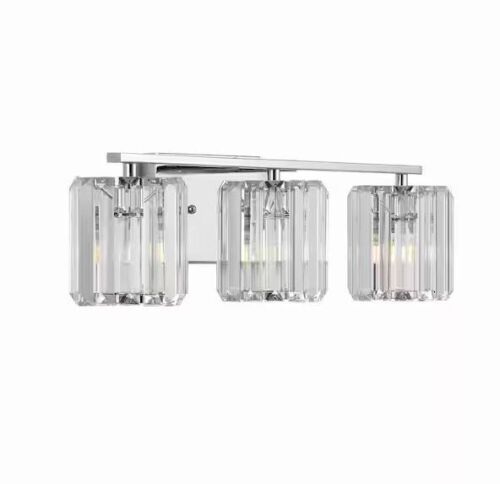 JONATHAN Y Coco Prism Vintage 23 in. 3-Light Chrome Metal/Glass Classic Glam LED Vanity Light - Lot 413