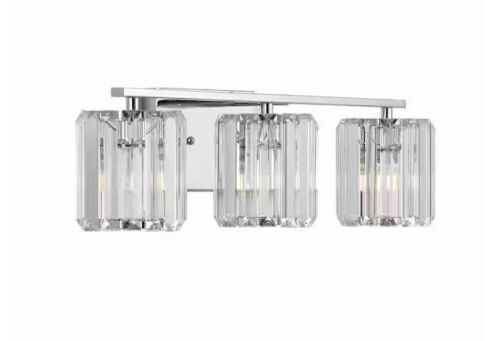 JONATHAN Y Coco Prism Vintage 23 in. 3-Light Chrome Metal/Glass Classic Glam LED Vanity Light - Lot 418