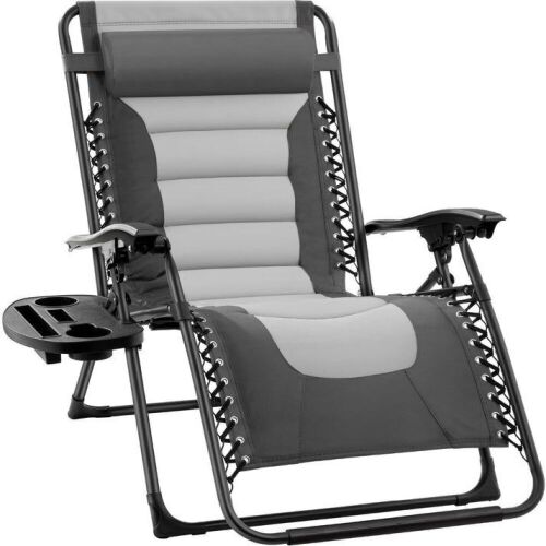 Oversized Padded Zero Gravity Chair, Folding Recliner w/ Headrest, Side Tray - Lot 430