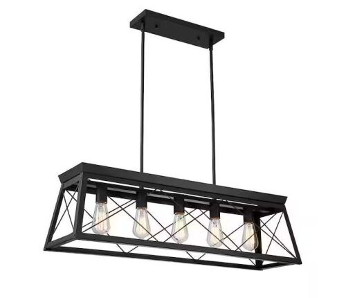 Hukoro 5-Light Matte Black Kitchen Island Linear Pendant Chandelier - Lot 450