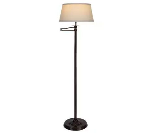 Brightech Caden 62 in. Oil Brushed Bronze Mid-Century Modern 1-Light Extendable LED Floor Lamp with Beige Fabric Drum Shade - Lot 452