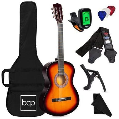 Beginner Acoustic Guitar Set w/ Case, Strap, Strings - 38in - Lot 458