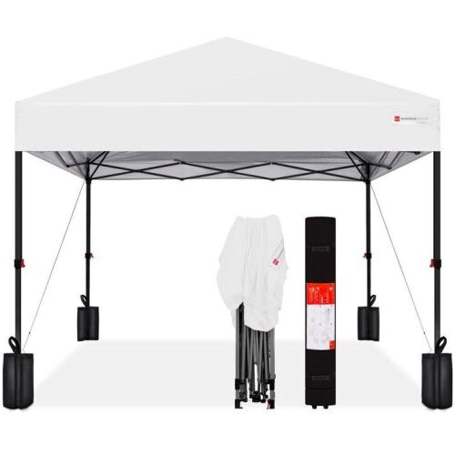 One-Person Setup Instant Pop Up Canopy w/ Case, 4 Weight Bags - 8x8ft - Lot 538