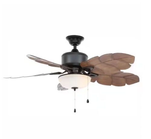Home Decorators Collection Palm Cove 52 in. Indoor/Outdoor LED Natural Iron Ceiling Fan with Light Kit, Downrod and Reversible Motor - Lot 614