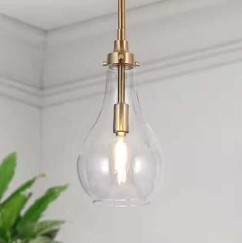 Modern Kitchen Island Teardrop Pendant Light 1-Light Brass with Clear Glass Shade - Lot 644