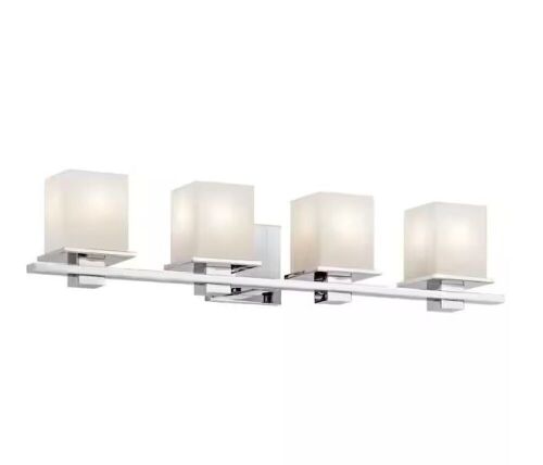 KICHLER Tully 32 in. 4-Light Chrome Contemporary Bathroom Vanity Light with Etched Glass Shade - Lot 649