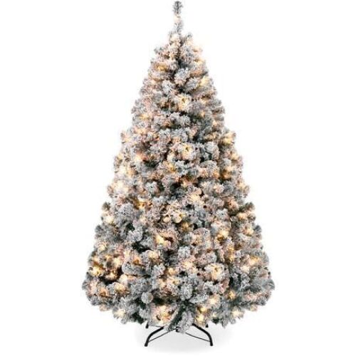 6' Pre-Lit Snow Flocked Artificial Pine Christmas Tree w/ Warm White Lights - Lot 655