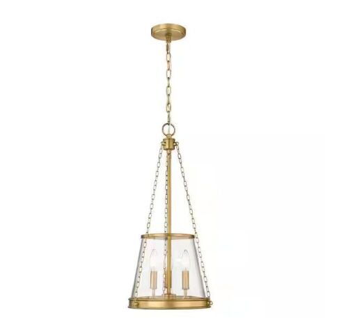 Prescott 12 in. 3-Light Empire Pendant Rubbed Brass with Clear Glass Shade - Lot 710