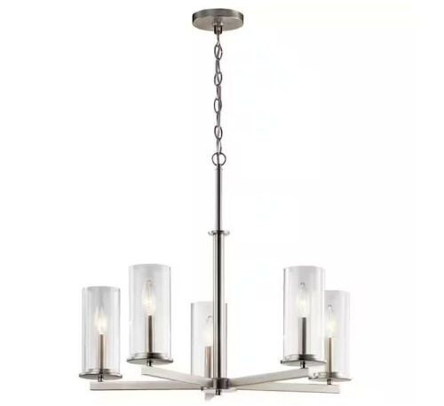 KICHLER Crosby 26.25 in. 5-Light Brushed Nickel Contemporary Candlestick Cylinder Chandelier for Dining Room - Lot 711