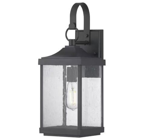 Progress Lighting Park Court 19 in. 1-Light Textured Black Traditional Outdoor Wall Lantern with Clear Seeded Glass - Lot 714