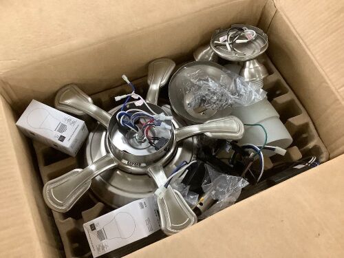Hampton Bay Campbell 52 in. Indoor LED Brushed Nickel Ceiling Fan with Light Kit, Downrod, Reversible Blades  - Lot 717