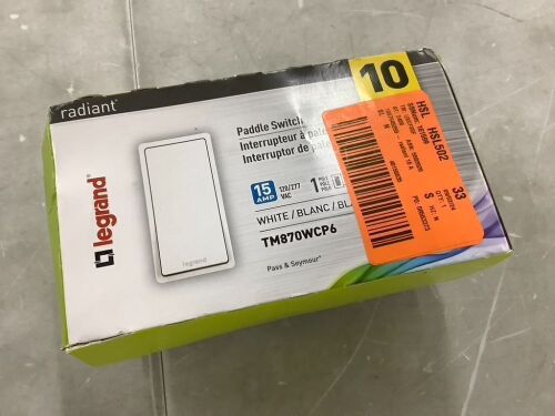 Legrand Radiant 15 Amp 120-Volt Single-Pole Decorator/Rocker Light Switch White, 10 Pack  - Lot 752