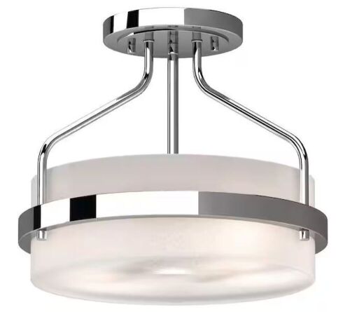 Volume Lighting Emery 2-Light Chrome Indoor Semi-Flush Mount Ceiling Fixture with Frosted Glass Drum - Lot 753