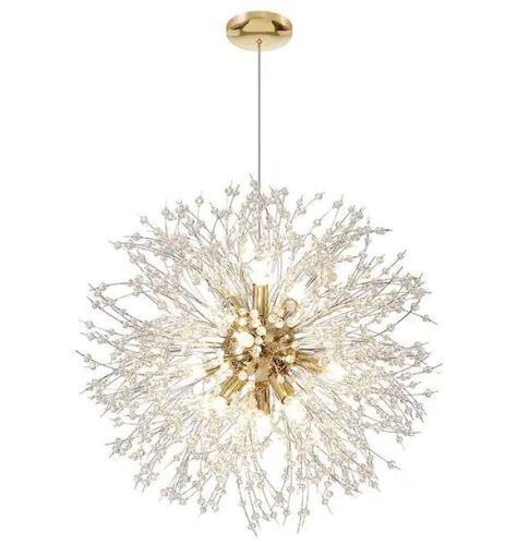 LamQee 8-Light 15.7 in. Dia Gold Dandelion Firework Chandelier Crystal Starburst Pendant Light - Lot 847