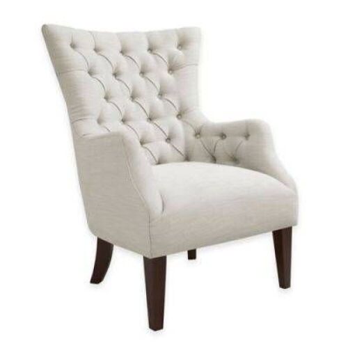 Madison Park Hannah Button Tufted Wing Chair in Ivory  - Lot 66