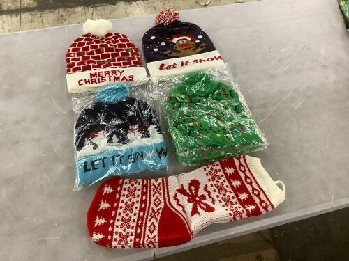 Lot of (4) Winter Beanies & (1) Stocking - Lot 830