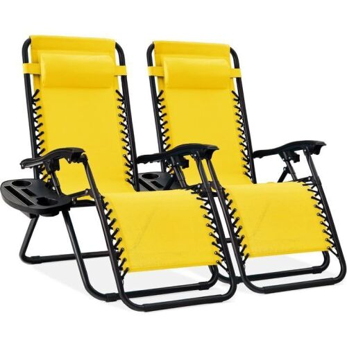 Set of 2 Adjustable Zero Gravity Patio Chair Recliners w/ Cup Holders - Lot 599