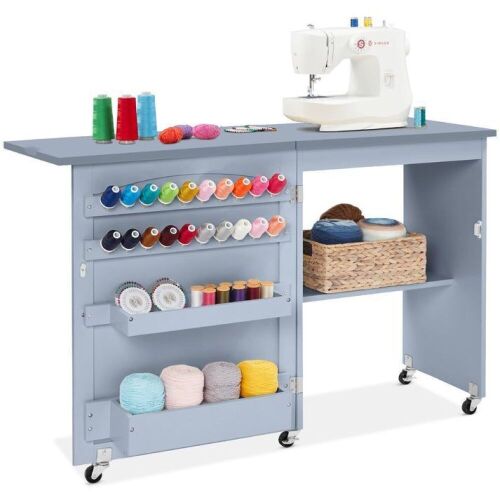 Folding Sewing Table Multipurpose Craft Station & Side Table w/ Wheels - Lot 788