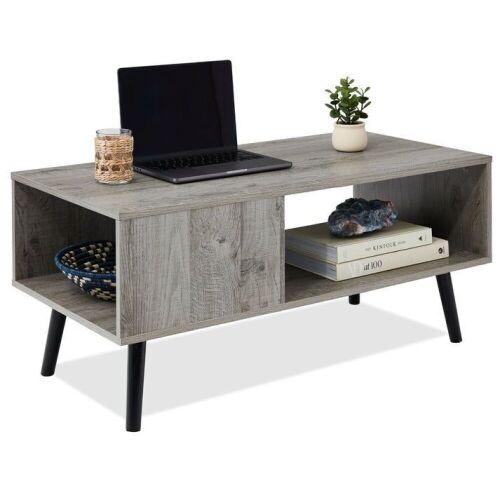Wooden Mid-Century Modern Coffee Accent Table w/ Open Storage Shelf - Lot 791