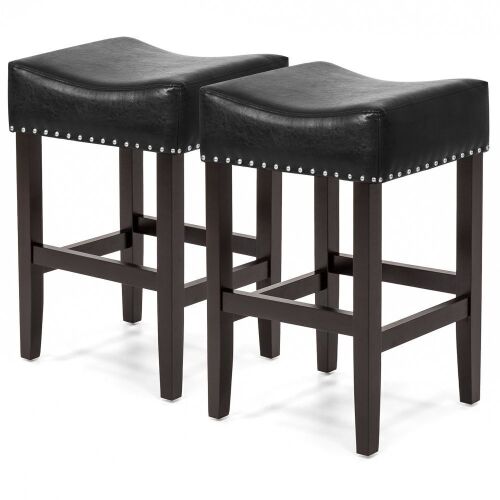 Set of 2 Backless Faux Leather Upholstered 26in Counter Stools w/ Silver Nailhead Trim - Lot 388