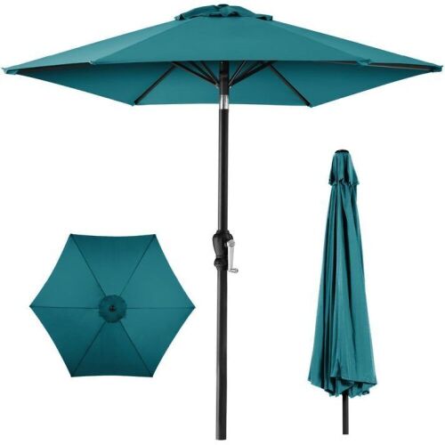 Outdoor Steel Market Patio Umbrella Decoration w/ Tilt, Crank Lift - 10ft - Lot 497