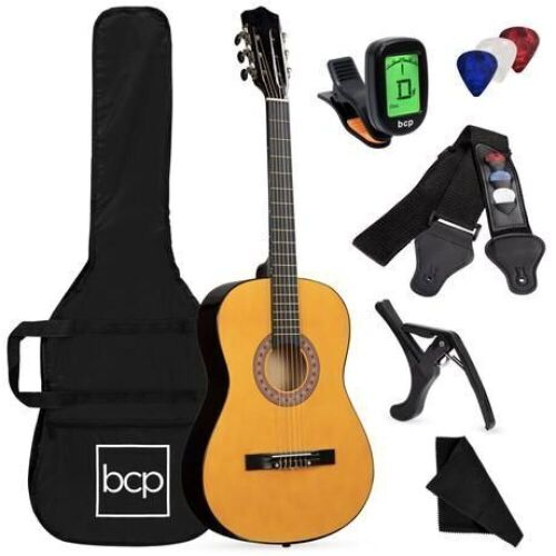 Beginner Acoustic Guitar Set w/ Case, Strap, Strings - 38in - Lot 490