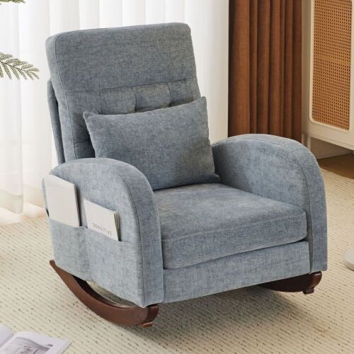 Comfy Chenille Upholstered Single Sofa Rocking Chair, Light Blue  - Lot 64