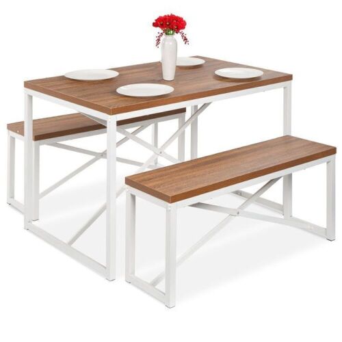 3-Piece Bench Style Dining Furniture Set w/ 2 Benches, Table - 45.5in - Lot 163