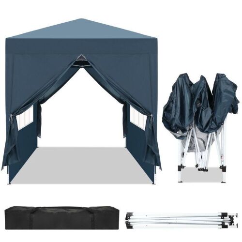  6.5 x 6.5ft Ez Pop Up Gazebo Canopy Tent w/ 4 Sidewalls Blue  - Lot 269