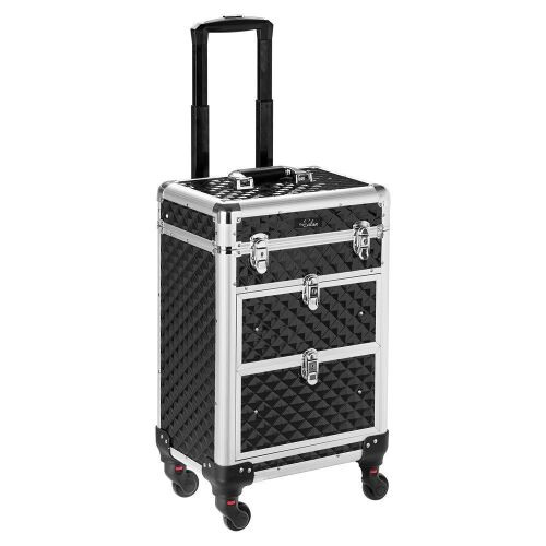 Omysalon Aluminum Rolling Makeup Train Case with 2 Sliding Drawers & Diamond Textures - Lot 270
