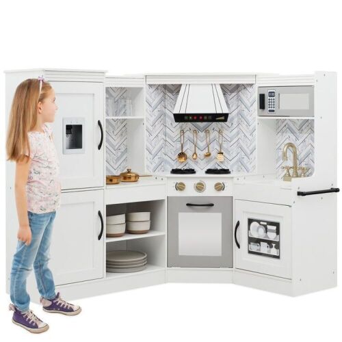 Pretend Play Corner Kitchen Wooden Toy Set for Kids w/ 6 Accessories - Lot 670