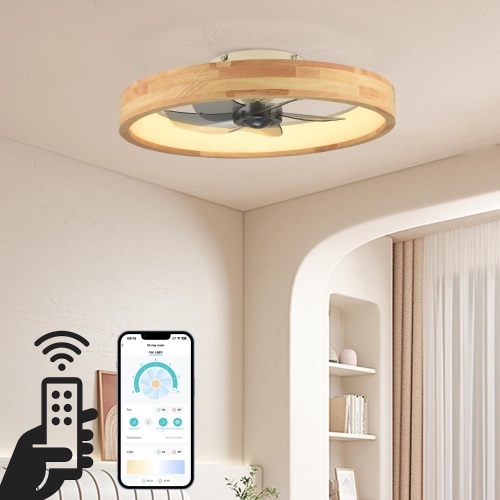 20” Ceiling Fan with Light, Dimmable LED Timing with Remote Control, 5 Invisible Reversible Blades Semi Flush Mount Low Profile Fan, Wood - Lot 3670
