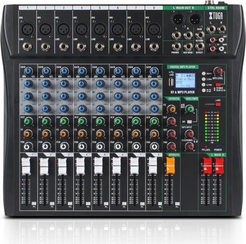 XTUGA 80CT 8 Channel Mixer for PC Recording Sound Controller Audio Interface with Digital Effect Studio Mixer with 48V Phantom Power RCA Input XLR - Lot 3676